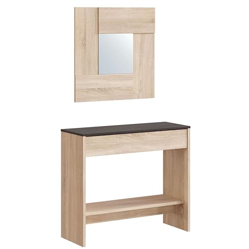 Habitdesing Conjunto Mueble Recibidor Cajón Espejo Entrada Pasillo Estilo Moderno Industrial Óxido 92x33x79 cm