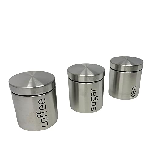 plastific 3pcs Set of Stainless Steel Tea Coffee Sugar Canisters, Silver, 10 cm (L) x 11 cm (H) - Image 4