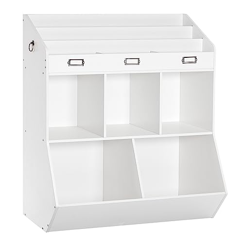 HOOBRO Kids Bookshelf, Toy Organizer and Storage, Bookshelf for Kids, 5 Compartments and 3-Layer Shelves, Bookcase Footboard, for Game Room, Playroom, Nursery, School, White WT34CW01