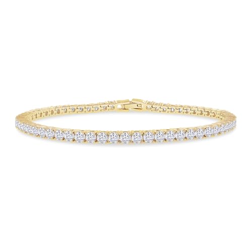 18K Gold Plated Moissanite Tennis Bracelet for Women | 3.3MM Width Round Moissanite Diamond Stackable Cuff Bracelets | Gold Bracelets for Her (5.10 Cttw To 5.90 Cttw)