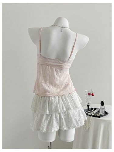 Milumia Women's Y2k Floral Lace Trim Sheer Cami Top V Neck Spaghetti Strap Summer Tops3