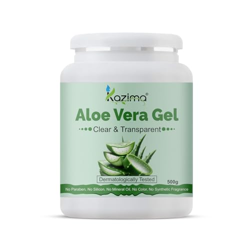 KAZIMA Pure Aloe Vera Gel for Skin and Hair, 500gm | Hydrates, Moisturizes & Soothes Irritated Skin | Pure & Natural Aloe Vera Gel for Face, Acne, Scars, Dark Circles & Sunburn