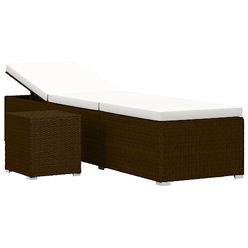 vidaXL Chaise Longue avec Coussin et Table à Thé Chaise Longue de Jardin Chaise Longue de Patio Terrasse Extérieur Résine Tressée Marron