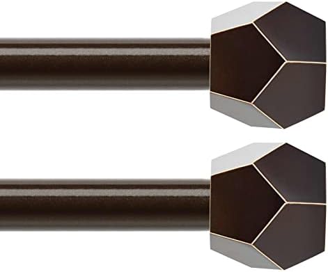 TONIAL 3/4 Curtain Rods for windows 48 to 86 (4-7.2Ft), 2 pack Single Window Rods, Decorative Telescoping Drapery Rod for windows 36 to 82 Inch(3-6.8ft) with Geometric Faceted Finial, Bronze