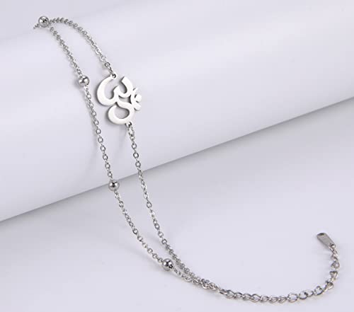 Unift Aum Om Ohm Sanskrit Symbol Bracelet For Women,Hindu Spiritual Harmony Amulet Stainless Steel Yoga Charm Cuff Bracelet Jewelry Accessory (Silver, Stainless Steel) #TOP4