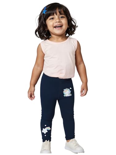 Image of The Souled Store Rainbow Girls Navy Blue All Over Printed Regular Fit Cotton Leggings (2-8 Yrs)