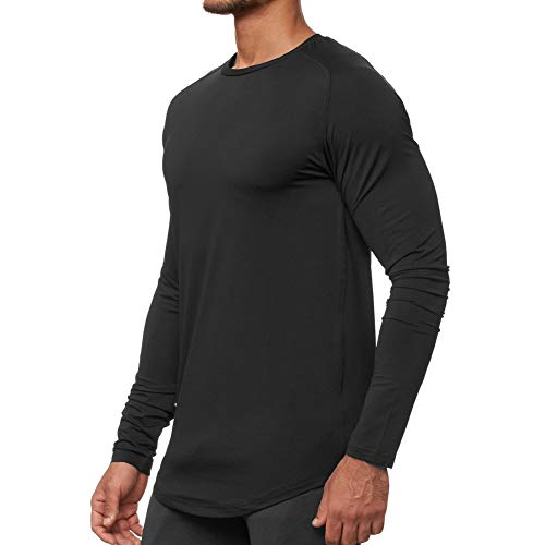 LETAOTAO Mens Hipster T Shirts Workout Longline T-Shirt Curved Hem Top Tees Shirt (Black 091, XXL)