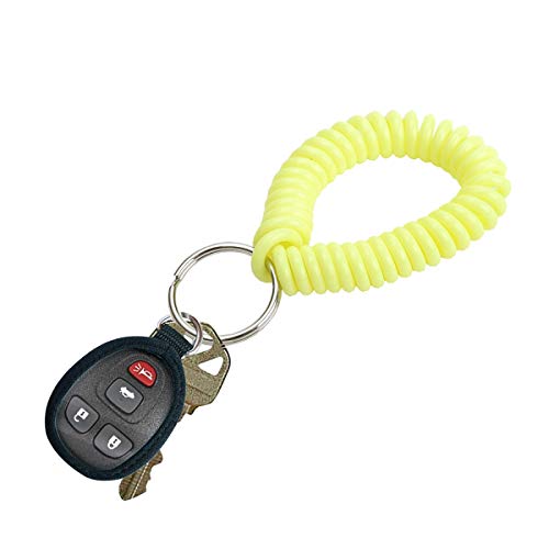 Image of Lucky Line 2 inch Spiral Wrist Coil with Steel Key Ring, Flexible Wrist Band Key Chain Bracelet, Stretches to 12 inch, Neon Yellow, 10 PK (41086)