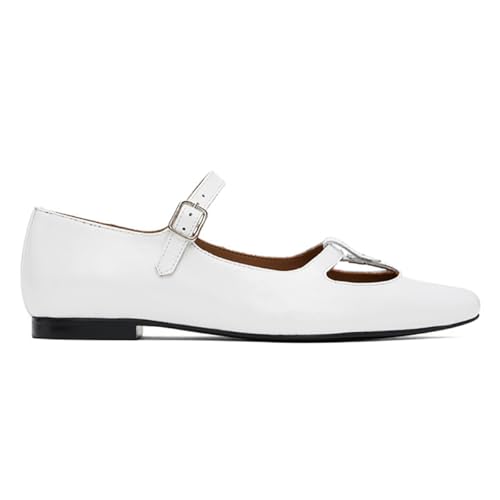 SHODENSE Women Round Toe Mary Jane Flats Ankle Strap Flat Shoes Cut Out Casual 2 inch Flat Heel Mary Jane Shoes Patent Walking Drive Flats Comfortable Daily Street Party 4-11 M US2