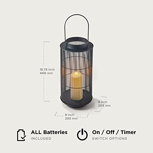 Large Flameless Candle Lantern - 16 Inch, Realistic Pillar Candle, Black Metal, Waterproof Outdoor Decor, Rustic Centerpiece Or Decorative Patio Lighting - Batteries Included #TOP1