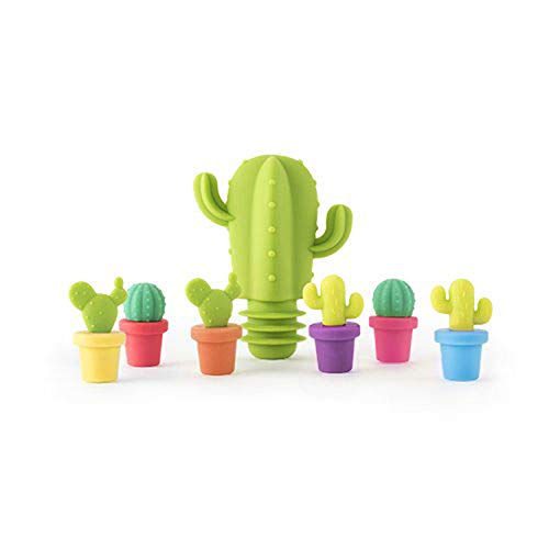 Set di 1 + 6 pennarelli in silicone per bottiglie di vino, colore casuale (ladri di vino