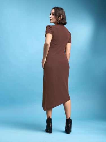 Image of PURVAJA Women's Bodycon Midi Short Sleeve High Neck Solid Dress