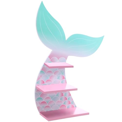 Image of Bencailor Wall Decor Shelf Bedroom Hanging Shelf Wall Mounted Wooden Floating Bathroom Decor for Girls Bedroom Nursery Gift(Cute Mermaid)