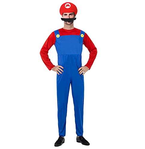 Super Mario Luigi Bros Cosplay Costume Costume Unisexe Homme Adulte Enfant Adolescents, Homme Mario Red, S
