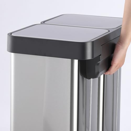 GarveeHome 16 Gallon Step-Open Dual Trash and Recycling Bin with Soft-Close Lid, Modern, Minimalistic for Home, Kitchen, Laundry Room, Office, Bedroom, Bathroom, Without Inner Bucket, 60L(2x30L)
