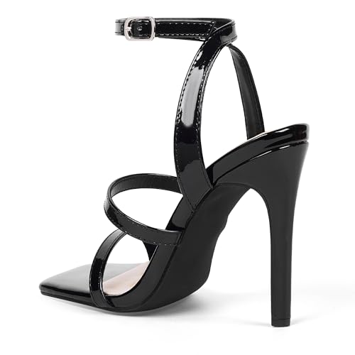 Image of Elisabet Tang Women's Crystal Stilettos Heeled Sandals, 4 Inch Square Open Toe Strappy Sexy High Heels Ankle Strap Buckle Heels for Party Wedding Dress Daily Wear Shoes