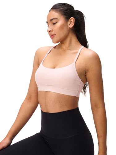 Image of Womens Y Back Padded Sports Bra Strappy U Neck Butter Soft Low Impact Workout Bras Yoga Pilates Walking