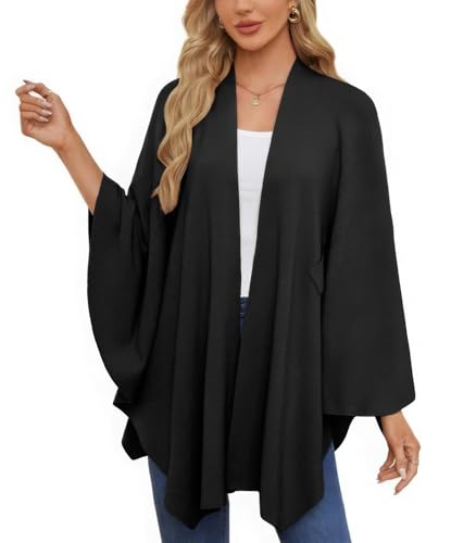 ebossy Elegant Front Loop Shawl Wraps for Women Soft Cozy Flowy Knit Open Front Poncho Sweaters Spring Winter Cover Ups2