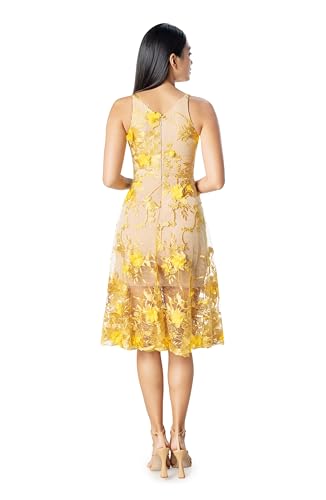 Image of Dress The Population Womens Audrey Spaghetti Strap Midi A-line 3D Floral Dress
