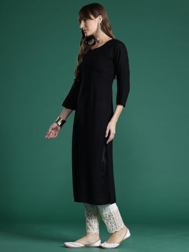 Image of INDO ERA Women's Viscose Rayon Straight Fit Embroide Straight Kurta (KT5WN10032)