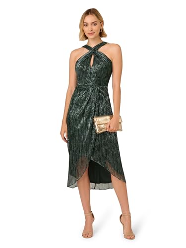 Image of Adrianna Papell Women's Halter Crinkle Metallic Dress