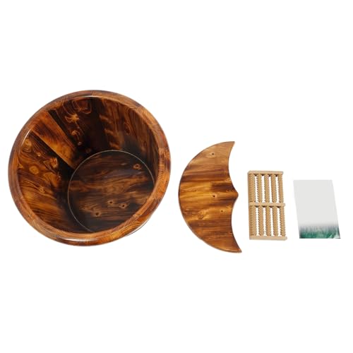 Cubeta de madera para baño de pies con rodillo de masaje miniatura 3