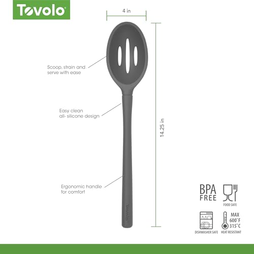 Image of Tovolo Flex Core Silicone Slotted Deep Spoon for Cooking Mixing Baking, Dishwasher Safe BPA Free All Silicone Kitchen Spoon Utensil Heat Resistant Nonstick Safe Slotted Serving Spoon, Charcoal Gray