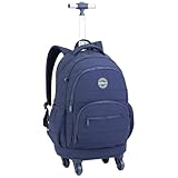 Mochila Masculina Juvenil Escolar com Rodinhas, Alça Telescópica, Bolsos Espaçosos, Material Reforçado, Compartimento Notebook (Azul)