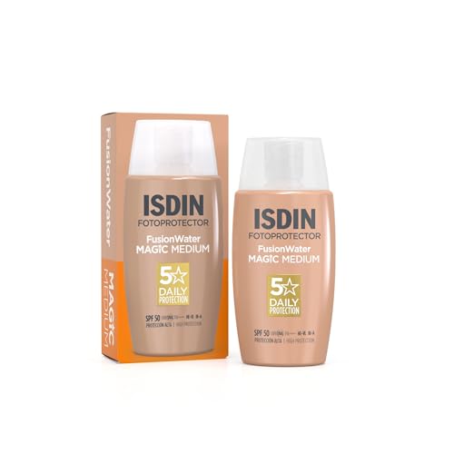 ISDIN Fotoprotección Fusion Water Color Medium SPF 50, Protector Solar Facial en Crema Fluida con Color, Textura Ultraligera y Acción Antioxidante que Unifica el Tono, 50 ml