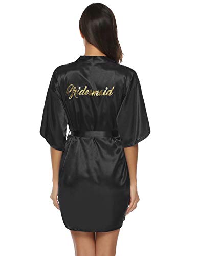 Aiboria Kimono Mujer Bata Novia Dama de Honor Satén Mujer Ropa de Dormir Batas ?Cortos con Cuello en V Oblicuo para Despedida de Soltera, Bodas, Fiestas.