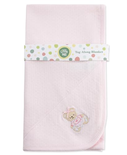 Image of Little Me Blankets for Baby Girls' Pink Bear Swaddling Receiving Blanket | 100% Cotton, Newborn Essentials. 30 x 27 Inches