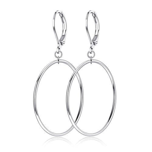 Silver Large Big Round Circle Hoop Dangle Drop Earrings for Women Hypoallergenic 40 50 60 70MM