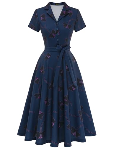 Wedtrend Vestido de cóctel vintage para mujer, línea A, midi largo, cuello en V, vestido de noche, elegante vestido informal, S