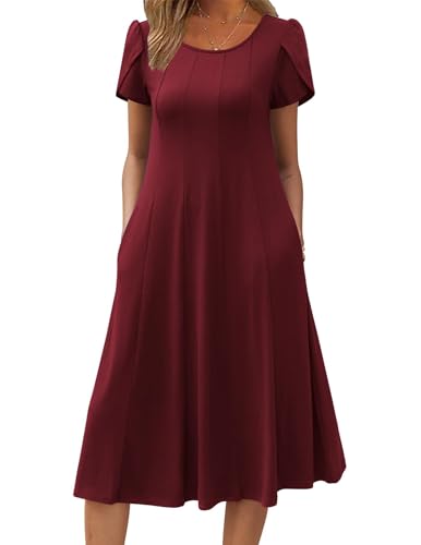 Image of ZEAGOO Womens Casual Dresses for Summer Short Sleeve Flare Midi Dress Loose Flowy Beach Sundress