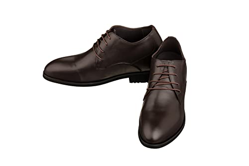 TOTO Men's Invisible Height Increasing Elevator Shoes - Coffee Brown Leather Lace-up Pointed Dress Boots - 3.6 Inches Taller - K8009 - Size 12 D(M) US4