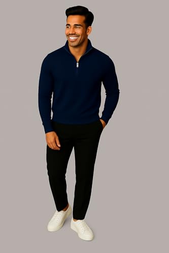 Image of Mack Jonney Men's Fleece Half-Zip High Neck Sweatshirt | Warm & Stylish Winter Wear -M4380