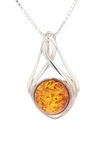 Chaîne En Argent 925 Avec Pendentif Ambre Ethnique - Occasion, Pierre Naturelle Orange