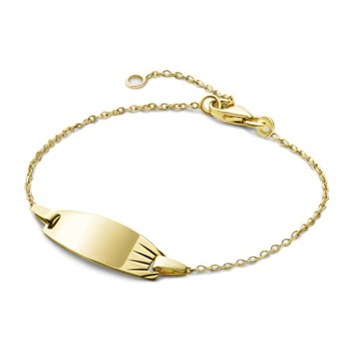 Miore Bijoux pour Enfants Gourmette Identité avec Plaque à Graver Bracelet avec Chaîne en Or Jaune 9 carats / 375 Or, longueur réglable de 12 à 14 cm