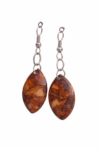 Boucles d'oreilles pendantes Tagua, bijoux artisanaux marron équatorien femme