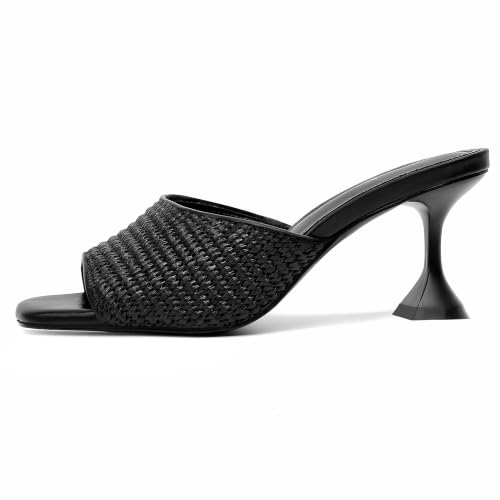 Image of vivianly Womens Square Open Heels Sandals Slip on Heeled Slides Mules for Party Daily Wear