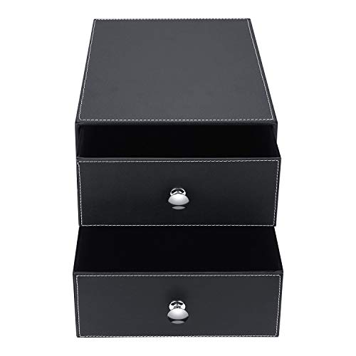 Leather Desk Organizer with 3 Drawers PU Leather Desk Filing Cabinet Desktop Filing A4 File Organization Cabinet Executive Office Supplies Document Holder Cabinet Drawer Stackable Storage Box - Thumbnail 3