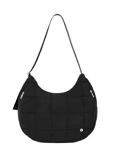 WESTBRONCO Puffer Crescent Shoulder Bag for Women, Nylon Quilted Shoulder Purses, Puffy Handbags with Adjustable Strap