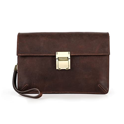 Contacts Mens Leather Clutch Bag, Code Lock Anti Theft Wrist Wallet for Men Leather Clutch Purse Travel Card Phone Checkbook Organizer