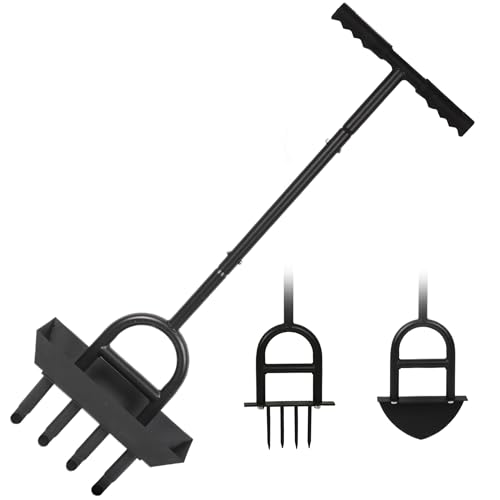 Lawn Aerator Garden Tool with Soil Core Tray, 3 in 1 Manual Grass Plug Air Aerator with Spike Tool and Half Moon Edging Tool, Coring Aeration for Lawn Yard Care