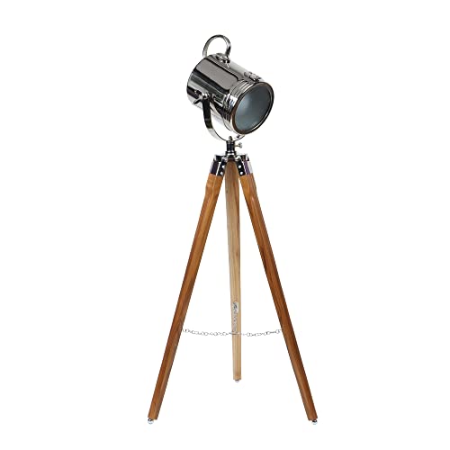 Image of PRISTINE INTERIORS Silver Metal Shade Tripod Floor Lamp for Living Room Bedroom Corner Home Decoration (Alveena)
