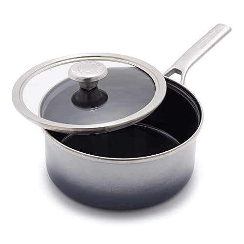 Merten & Storck CC005467-001 Enameled Iron Saucepan with Lid, Steel, Cloud Grey
