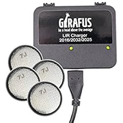 Cargador Pilas Boton Recargables Girafus Cargador de Batería para Pila Botón Recargable LIR 2032/2016 / 2025 – 4 Baterías LIR2032 3.7V Incluidas - Universal: Apto para Cualquier USB