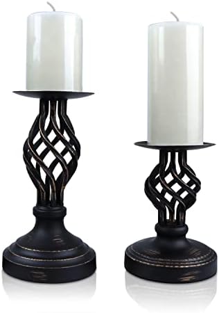 POLARPRA Black Pillar Candle Holder, Metal Vintage Candle Holders for Pillar Candle - Set of 2 Candlestick Holders Stand, Table Decorations Centerpiece for Living Room, Gifts, Wedding(6", 8")