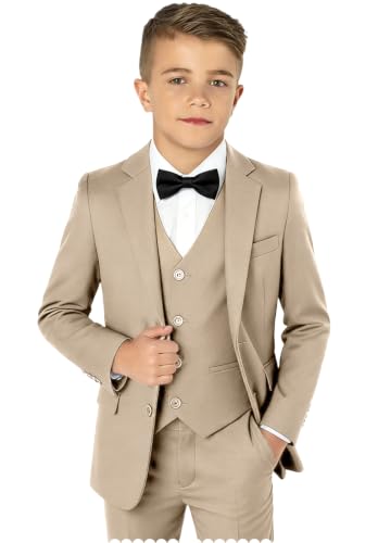 Image of Boy Suits 5 Pieces Formal Suit Set with Adjustable Waist Kids Dress Suit for Wedding Prom