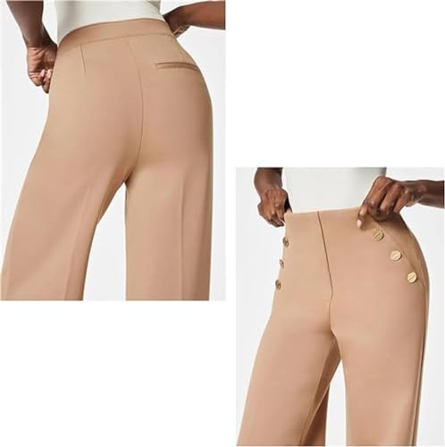 Tummy Control Button Wide Leg Pant,Black Trousers for Women Plus Size,Cropped Wide Leg Pants for Women2